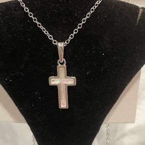 Kendra Scott Silver Cross Pendant Necklace with Iridescent Inlay - New